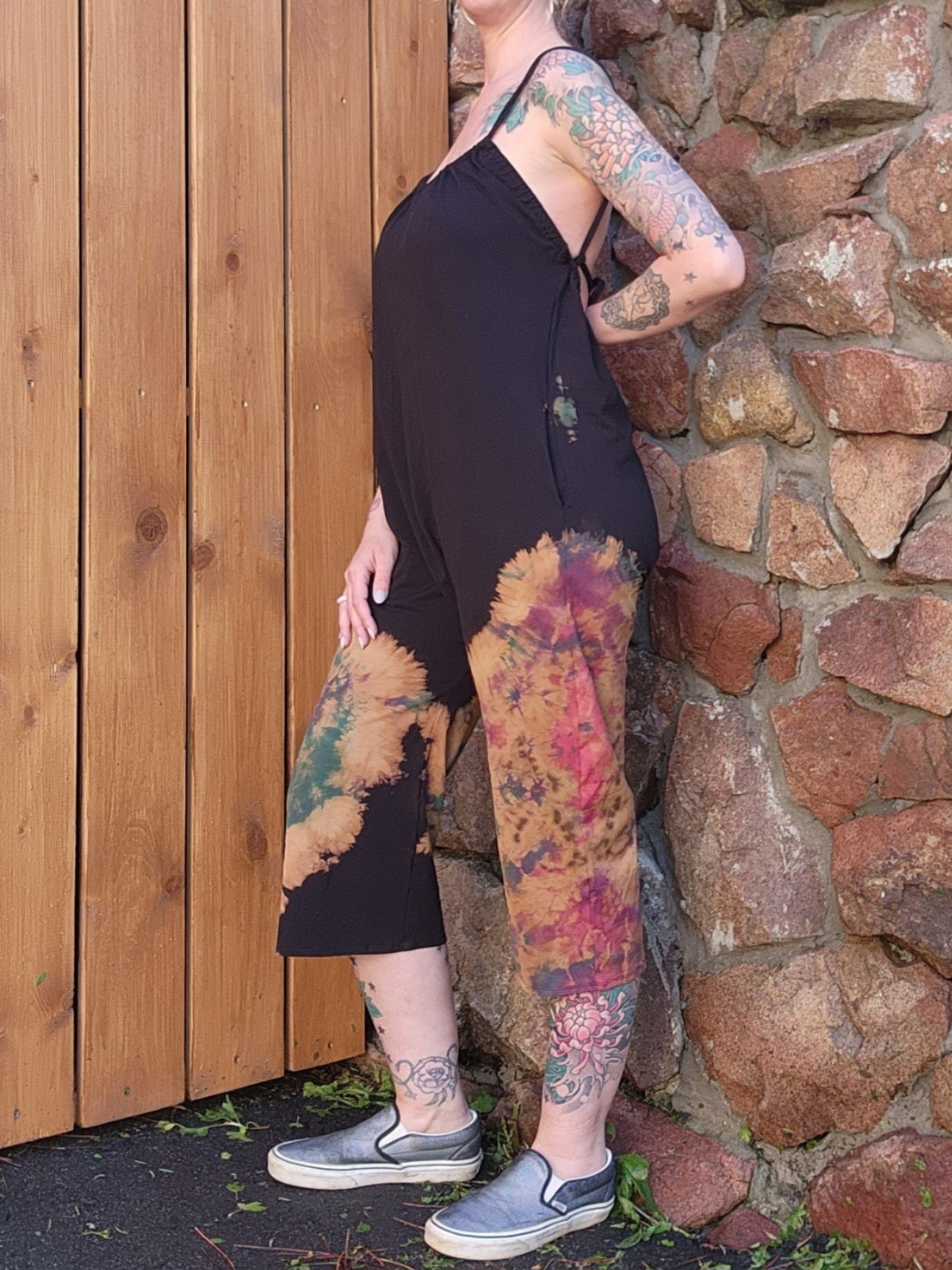 Galaxy Wide Leg Capri Romper - Black