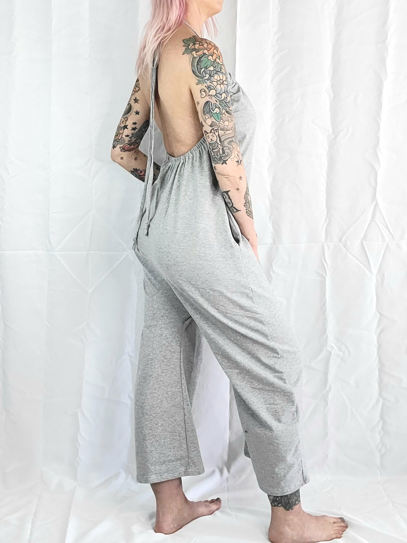 Wide Leg Capri Romper - Light Gray