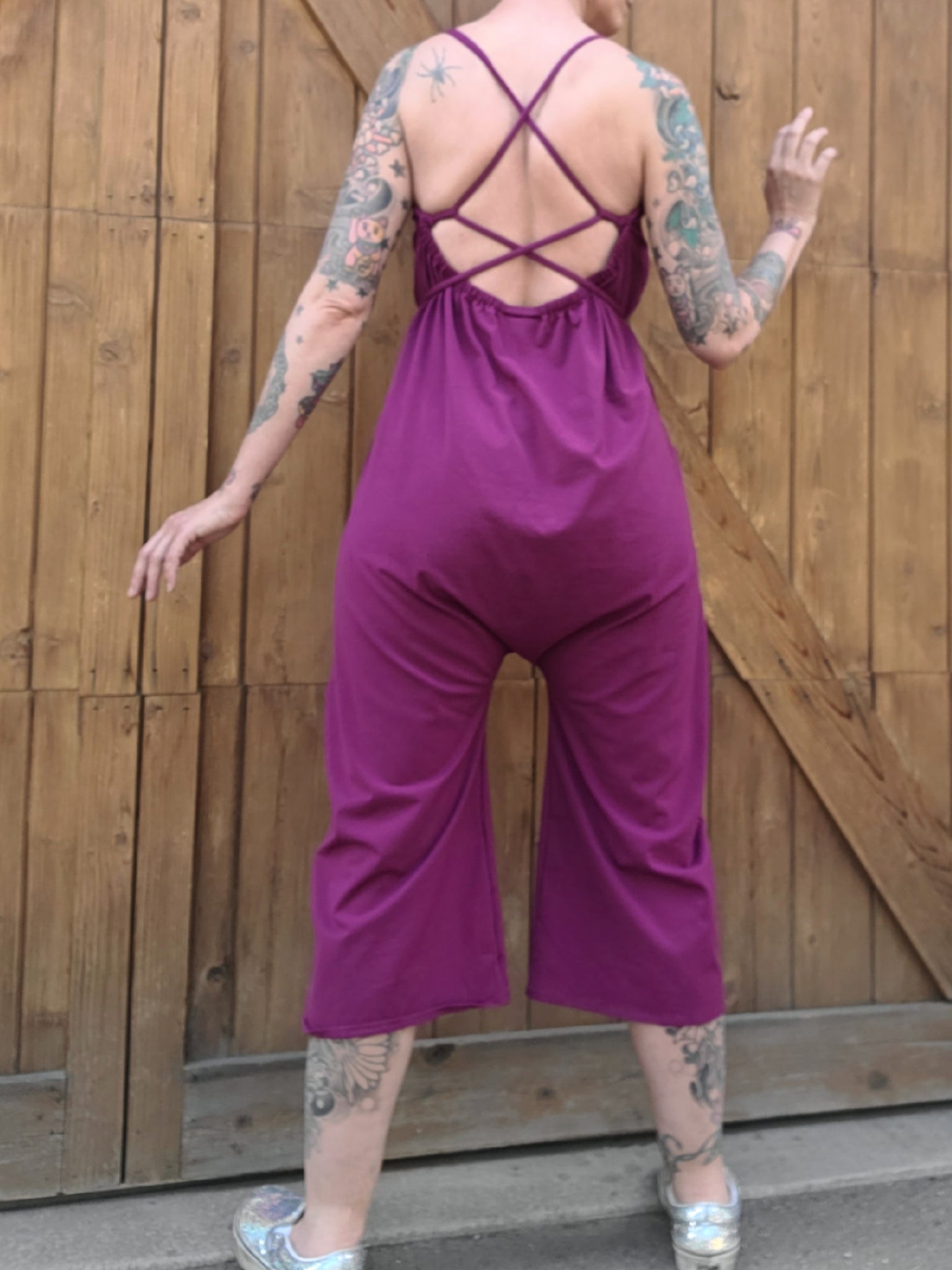 Wide Leg Capri Romper - Purple