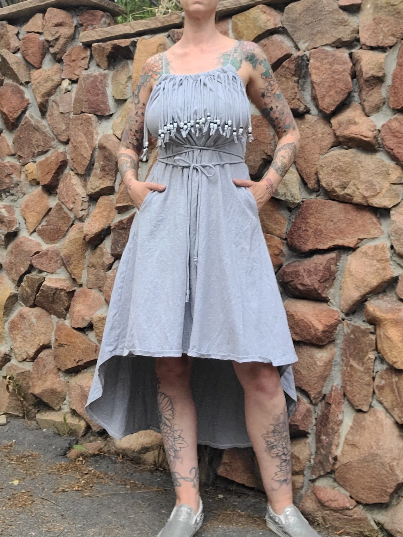 Beaded High Low Dress PEZZO Apparel Beaded High Low Dress PEZZO Apparel